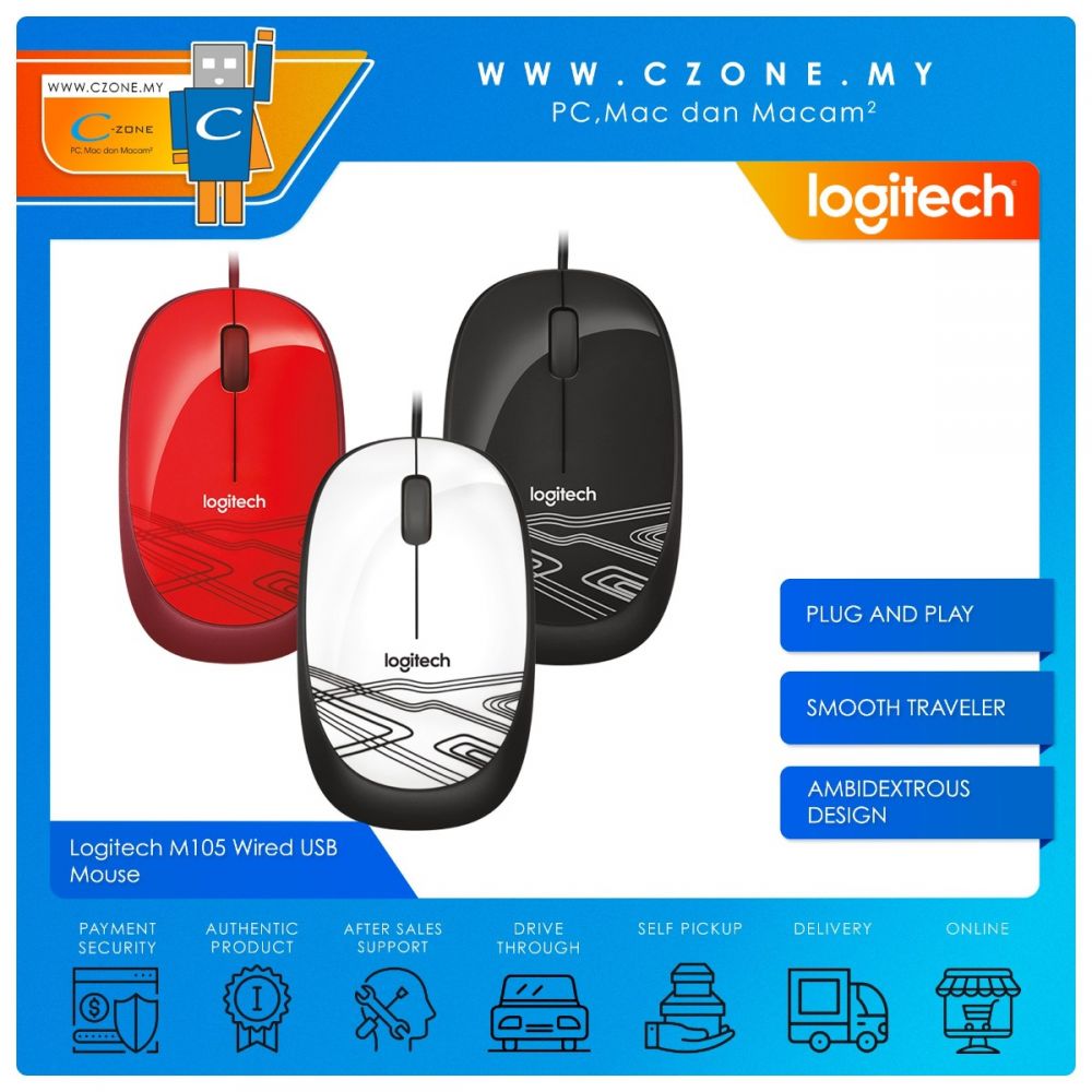 Spis aftensmad væv Styring www.czone.my | PC, Mac dan Macam² | Proudly Malaysian Owned & Operated ! Logitech  M105 Black Wired USB Mouse - C-Zone Sdn Bhd