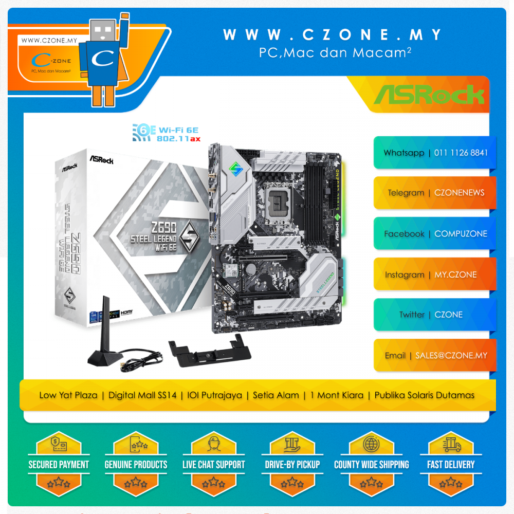 www.czone.my | PC, Mac dan Macam² | Proudly Malaysian Owned  Operated ! Asrock  Z690 Steel Legend WiFi 6E Motherboard DDR4 - C-Zone Sdn Bhd