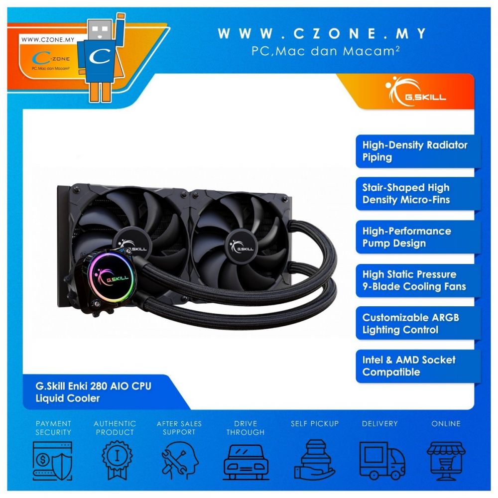G.Skill Enki 280 AIO CPU Liquid Cooler (AMD, Intel, 2x 140mm Fan, RGB)
