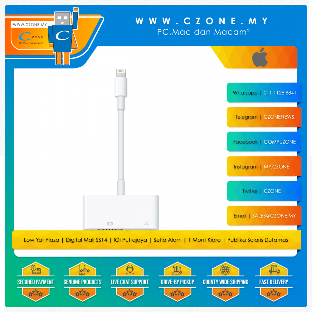  | PC, Mac dan Macam² | Proudly Malaysian Owned & Operated !  Apple Lightning to VGA Adapter - C-Zone Sdn Bhd