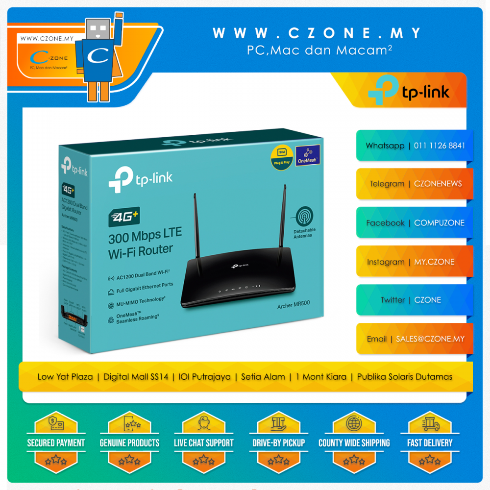 (Dual-Band-AC1200, ! Router ] 4G-LTE by Wireless | Store [ Malaysian Operated 4G-LTE) | dan www.istore.my Owned & TP-Link Archer Mac Macam² MR500 Proudly - C-Zone i