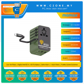 Momax - 1-World+ MS-06F Zaku II - 70W Travel Adapter - Built-In USB-C Cable, 1 USB-C, 2 USB-A