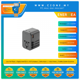 Energea - TravelWorld GaN65 65W Travel Adapter - 2 USB-C, 1 USB-A - Gunmetal