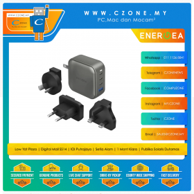 Energea - TravelWorld GaN100 100W Travel Adapter - 2 USB-C, 1 USB-A - Gunmetal