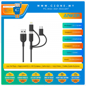 Anker A8436H12 PowerLine+II 3 in 1 Cable (0.9M, Black)