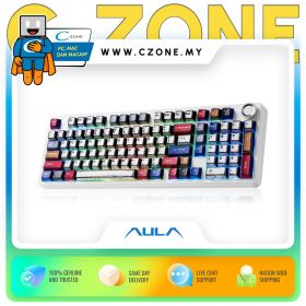 Aula F99 Comics Tri-Mode Mechanical Keyboard (Gray Wood, White) DNR