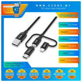 Choetech IP0030 3-in-1 USB-A To USB-C + Micro + Lightning Nylon Cable (1.2M)