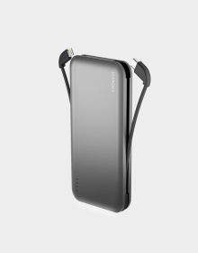 Energea Intralite Trio 10,000mAh Power Bank with Built-In Lightning + USB-C + Micro USB Cable (Gunmetal)
