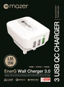 Mazer EnerG Wall Charger 3 Port USB + Qc 3.0 (White)