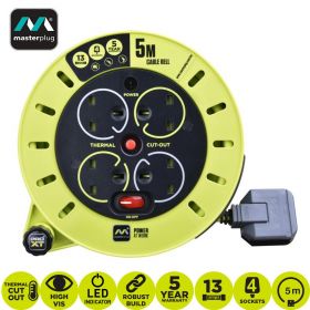 Masterplug CSU05134SL 4 Cable Reel Work  (4x UK Sockets, 5M, Green)