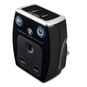 Masterplug SRGAUSBPB3-MPA Surge Protector (1 UK Socket, 2x USB, Wall Outlet, Black)