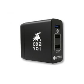 Oxayoi OXTRV3BK Travel Adapter (2x USB, 1x USB QC 3.0, US, UK, EU, AU, 45 Watts) 