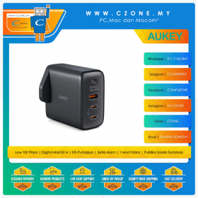 Aukey - Omnia II Mix 65W 3-Port Wall Charger - 2 USB-C, 1 USB-A - Black