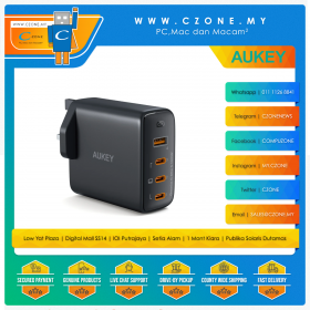Aukey - Omnia II 100W 4-Port Wall Charger with GaN Power Tech - 3 USB-C, 1 USB-A - Black