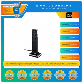Masterplug SRGTOWSU102PB-MPA 10 Socket Surge Protector (6x UK Sockets, 2M, 2xUSB, Black)
