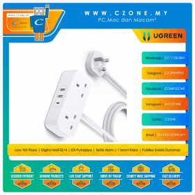 UGREEN CD280 Power Strip - 2 AC Outlets, 1 USB-C, 2 USB-A - White