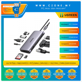 UGREEN CM179 USB-C Docking Station (3x USB, 1x HDMI, 1x VGA, SD/TF Card Reader, 3.5mm, 1x RJ45, 1x USB-C PD, 100 Watts)