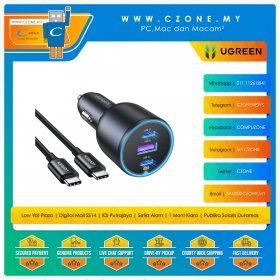 UGREEN - EC705 130W 3-Port Fast Car Charger - 2 USB-C, 1 USB-A - Black