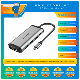 Vention THAHB USB-C 9 in 1 Multifunctional Adaptor (USB-C PD, SD/TF Card Reader, 3xUSB3.0, HDMI, VGA, RJ45, 3.5mm)