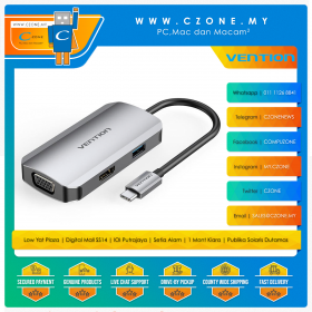 Vention TOAHB USB-C Docking Station (1x USB, 1x HDMI, 1x VGA, 1x USB-C PD, 100 Watts)