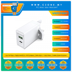 Vention Two-Port USB(A+C) 18W/20W Wall Charger (UK-Plug, White)