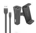 Muvit Car Charger (2x USB, Phone Holder, Lightning Cable, 2A)