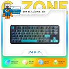 Aula F87 Dark Blue-Black-Cyan Tri-Mode Mechanical Keyboard (Gray Wood V4, Black) - DNR