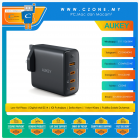 Aukey - Omnia II 100W 4-Port Wall Charger with GaN Power Tech - 3 USB-C, 1 USB-A - Black
